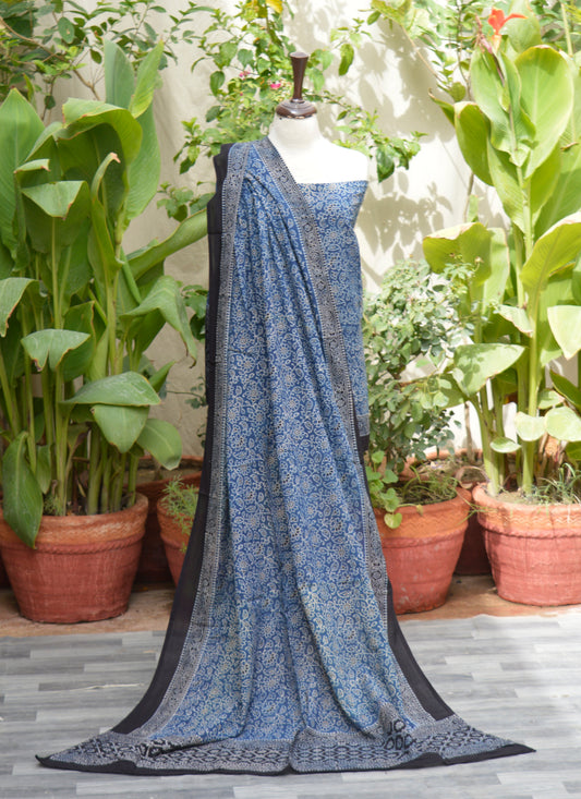 Ajrak Indigo Floral Unstitched Two-Piece – Organic Dye Hand Block Printed Lawn