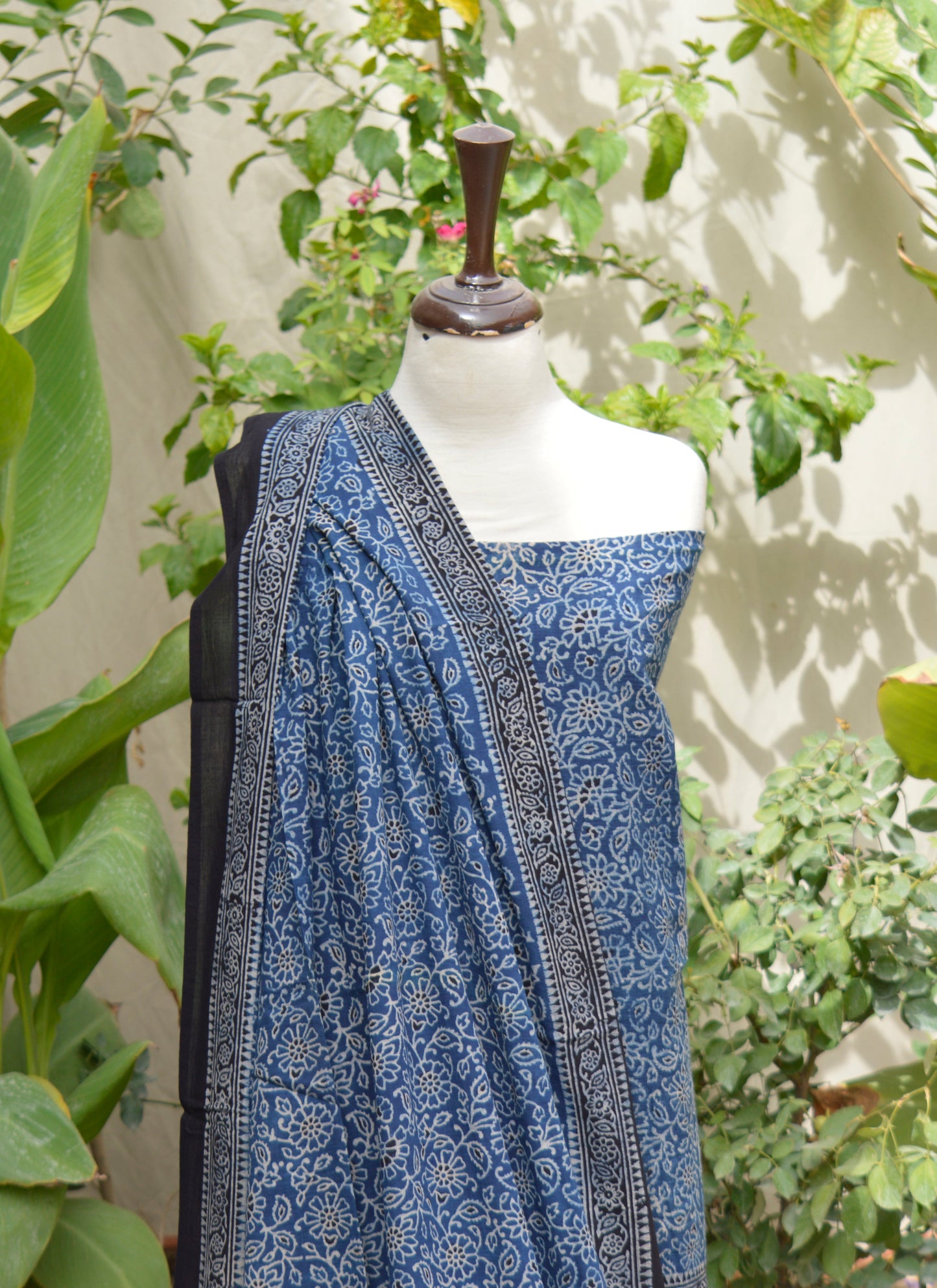 Ajrak Indigo Floral Unstitched Two-Piece – Organic Dye Hand Block Printed Lawn