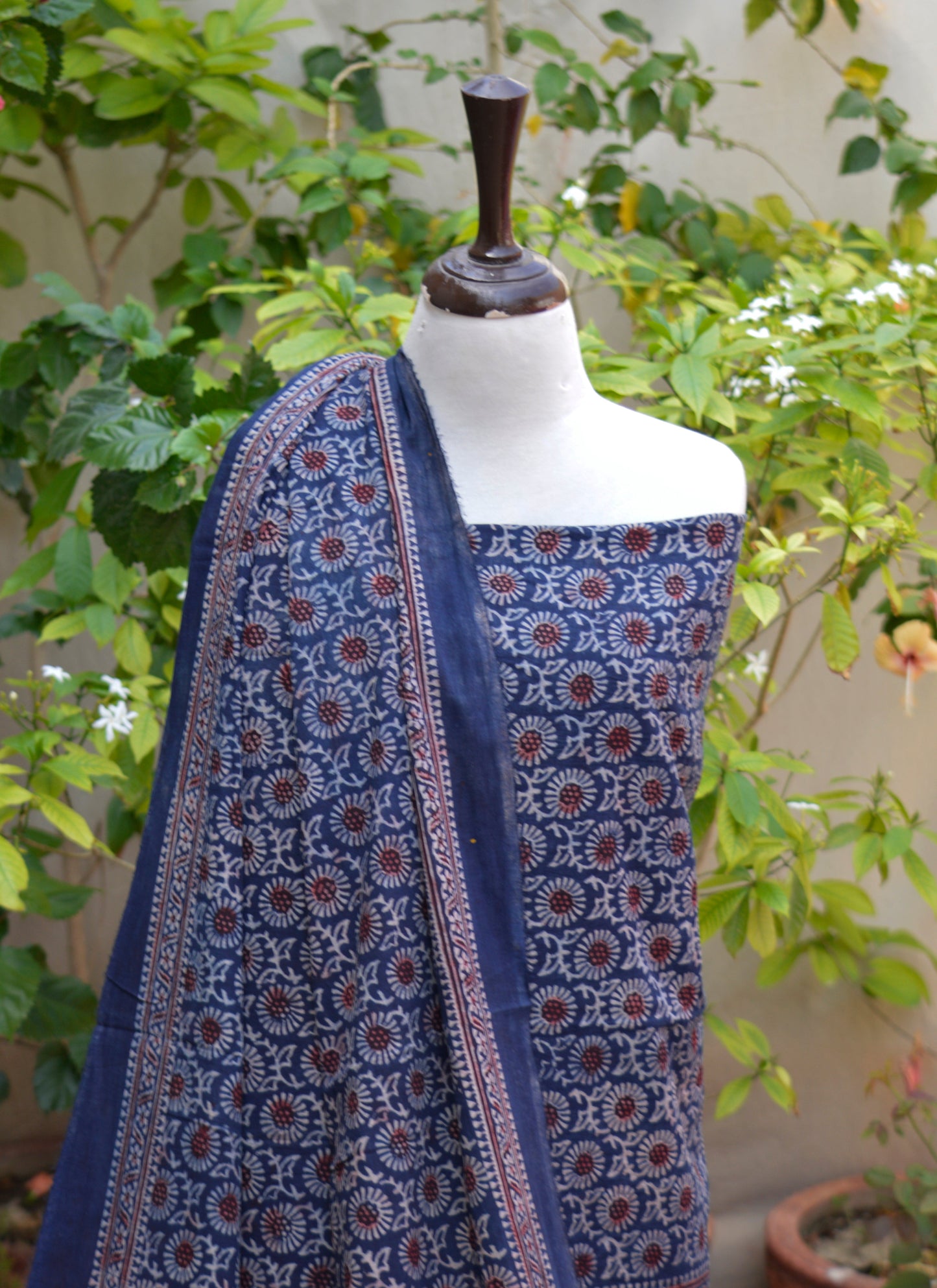 Ajrak Indigo Midnight Magic Mums – Hand Block Printed Unstitched Lawn Two-Piece (Shirt & Dupatta)