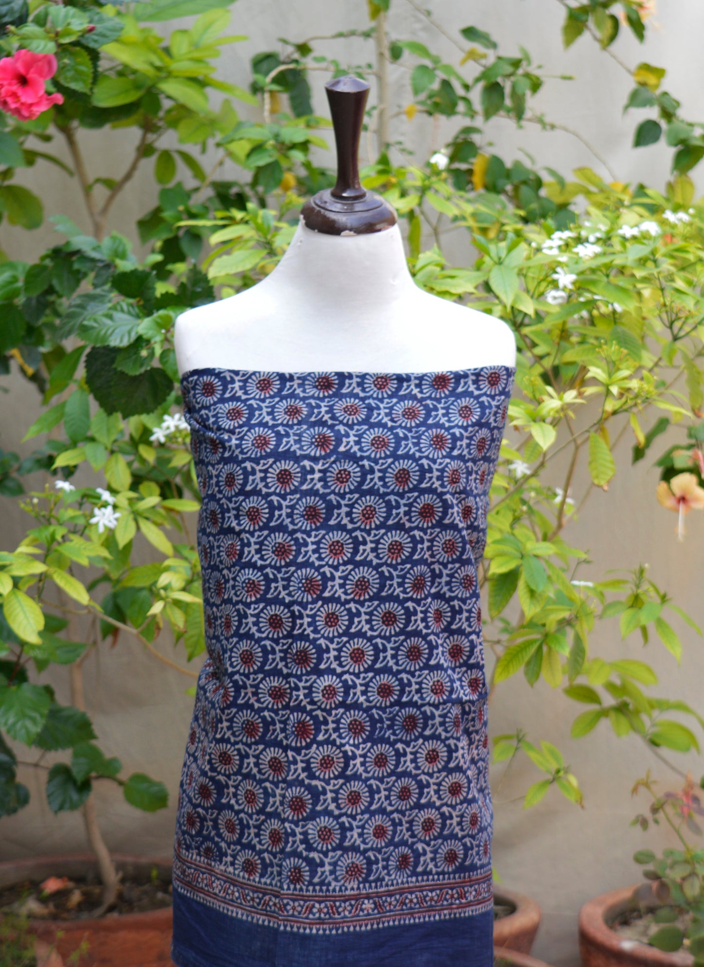Ajrak Indigo Midnight Magic Mums – Hand Block Printed Unstitched Lawn Two-Piece (Shirt & Dupatta)