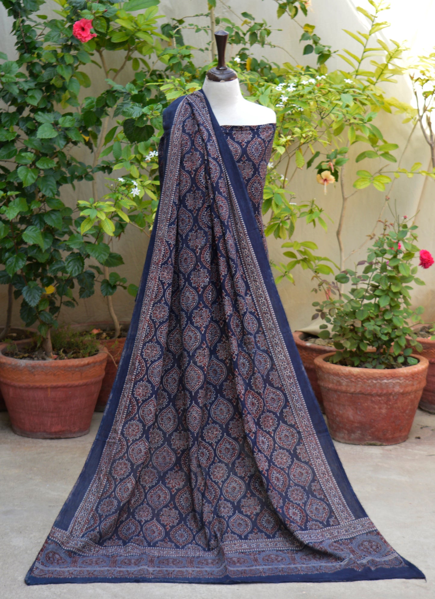 Ajrak Navy Blue Lawn Suit – Organic Dye Hand Block Printed Ajrak Design Dress