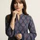 Ajrak Navy Blue Lawn Suit – Organic Dye Hand Block Printed Ajrak Design Dress