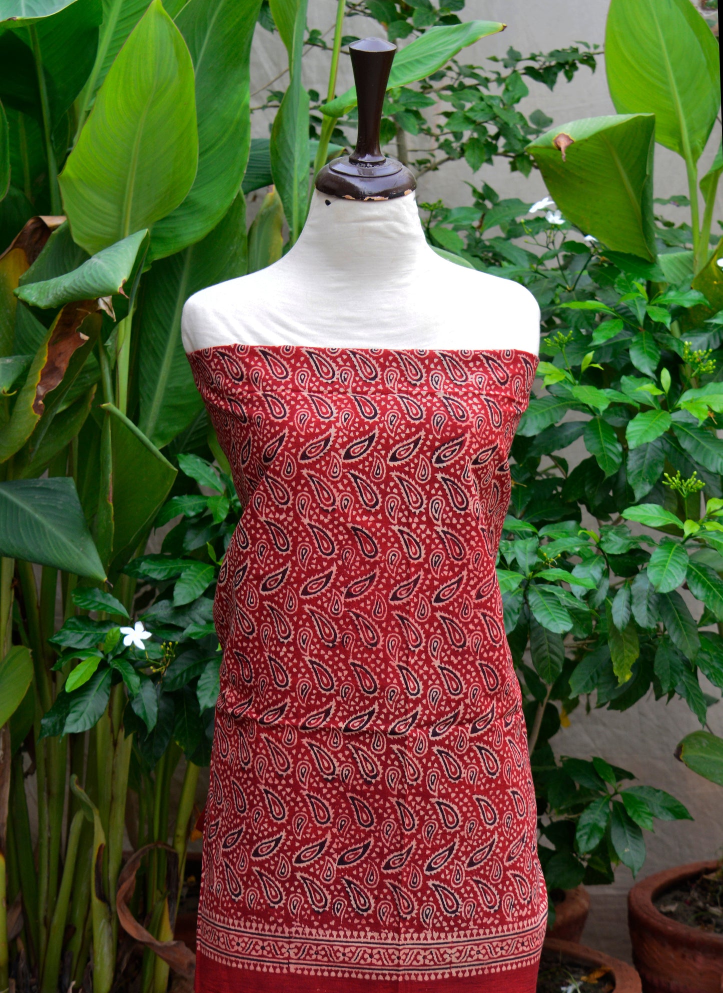 Ajrak Kerry Sharp Red – Organic Dye Hand Block Printed Unstitched Two-Piece (Shirt & Dupatta) | Ajrak Design Dress