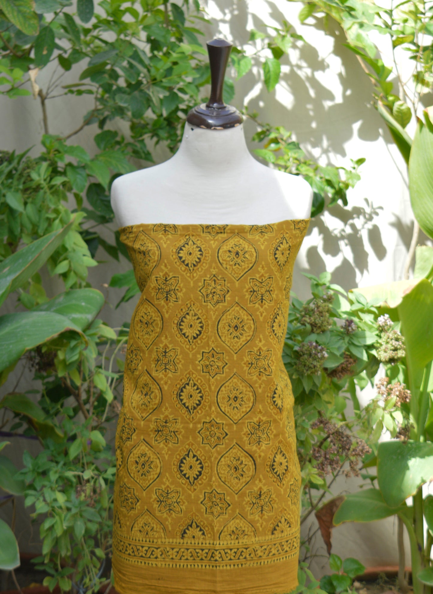 Ajrak Mustard Badam – Organic Dye Hand Block Printed Lawn Two-Piece (Shirt & Dupatta) | Ajrak Design Dress