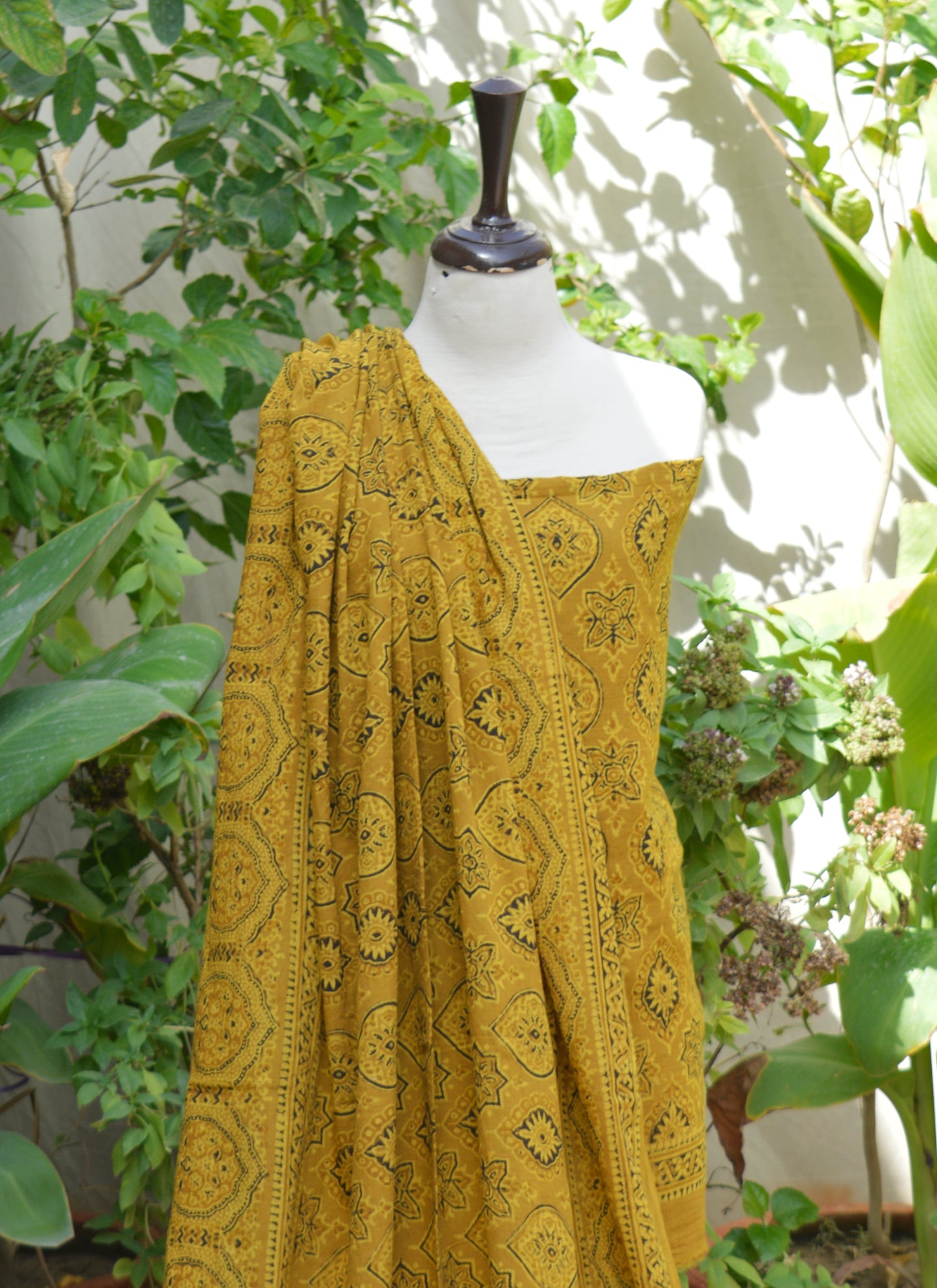 Ajrak Mustard Badam – Organic Dye Hand Block Printed Lawn Two-Piece (Shirt & Dupatta) | Ajrak Design Dress