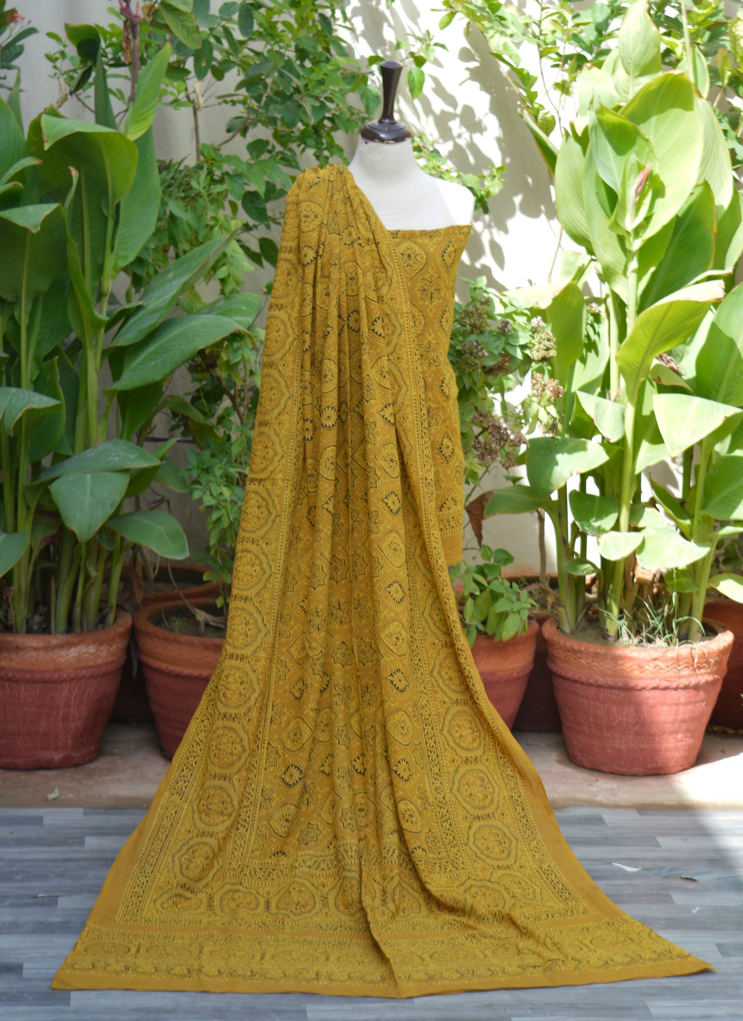Ajrak Mustard Badam – Organic Dye Hand Block Printed Lawn Two-Piece (Shirt & Dupatta) | Ajrak Design Dress
