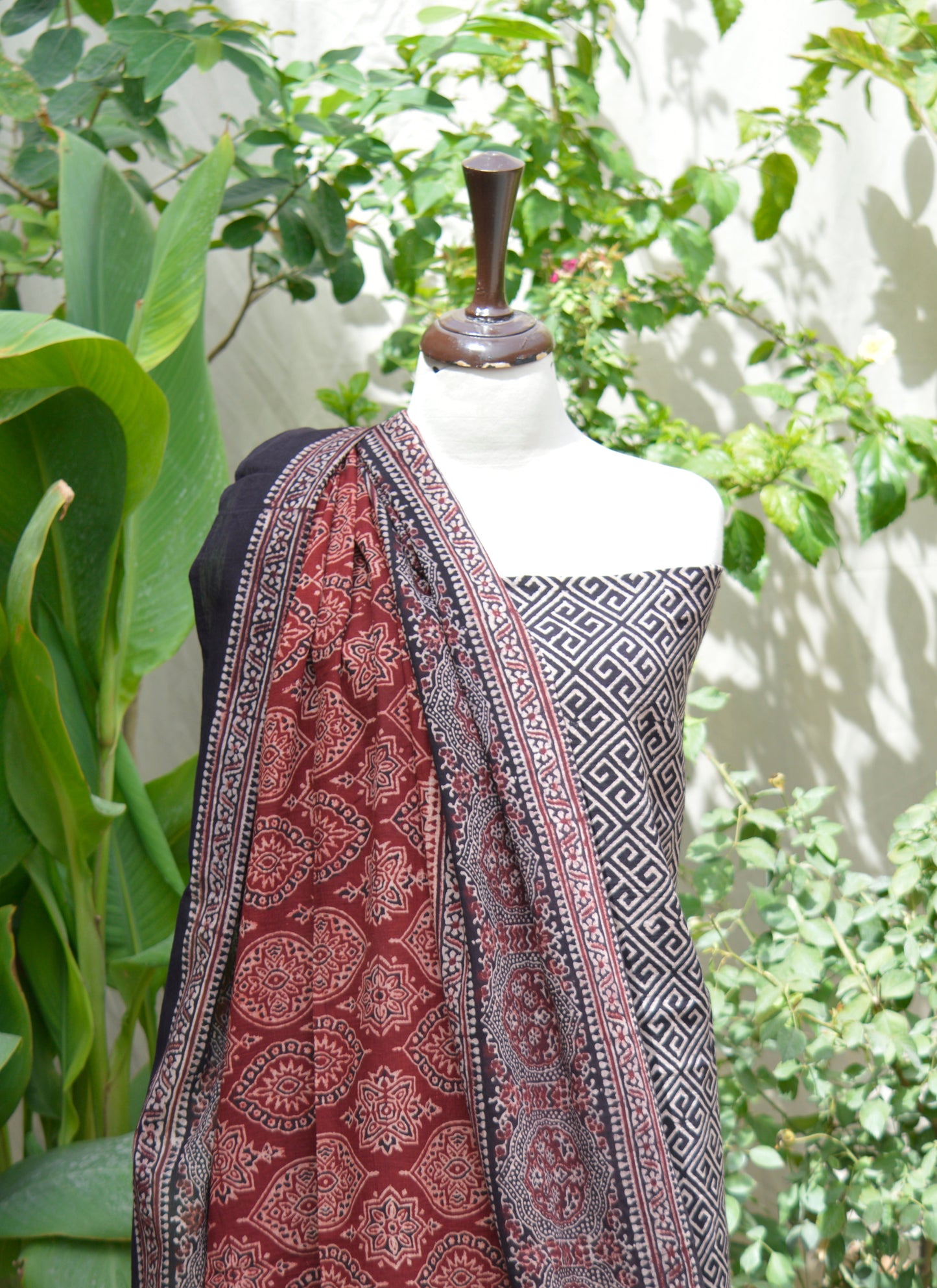 Organic Dye Hand Block Printed Ajrak Noorey Un-Stitched Two-Piece Lawn Fabric