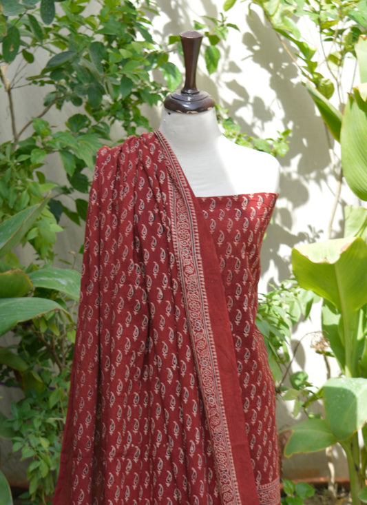 Ajrak Red Kerry – Unstitched Lawn Two-Piece (Shirt & Dupatta)