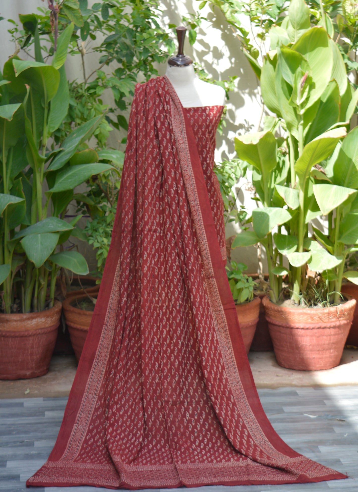 Ajrak Red Kerry – Unstitched Lawn Two-Piece (Shirt & Dupatta)