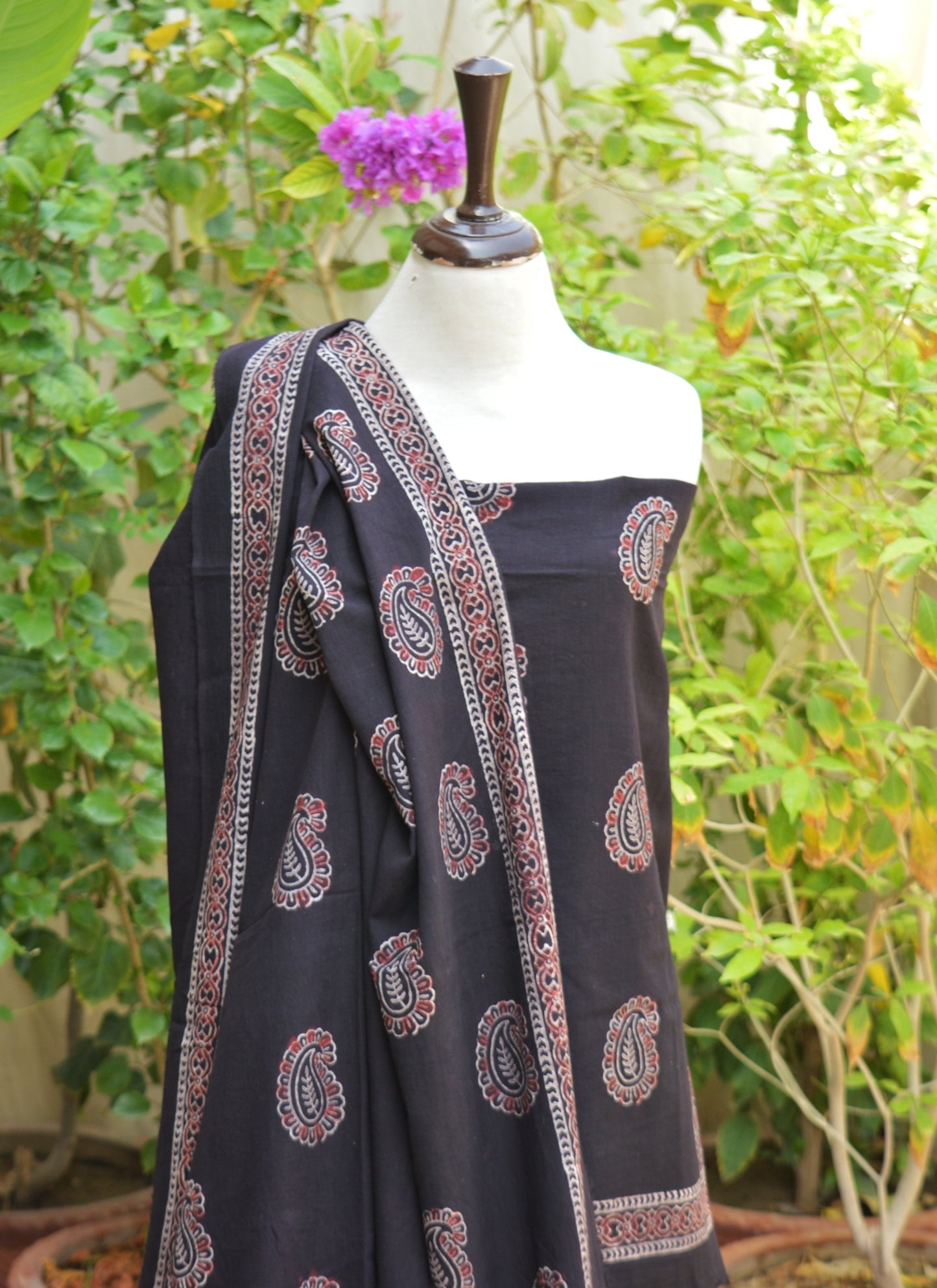 Organic Dye Hand Block Printed Ajrak Black Base Two Tone Anbi Two-Piece Suit – Lawn Shirt & Dupatta | Ajrak Design Dress
