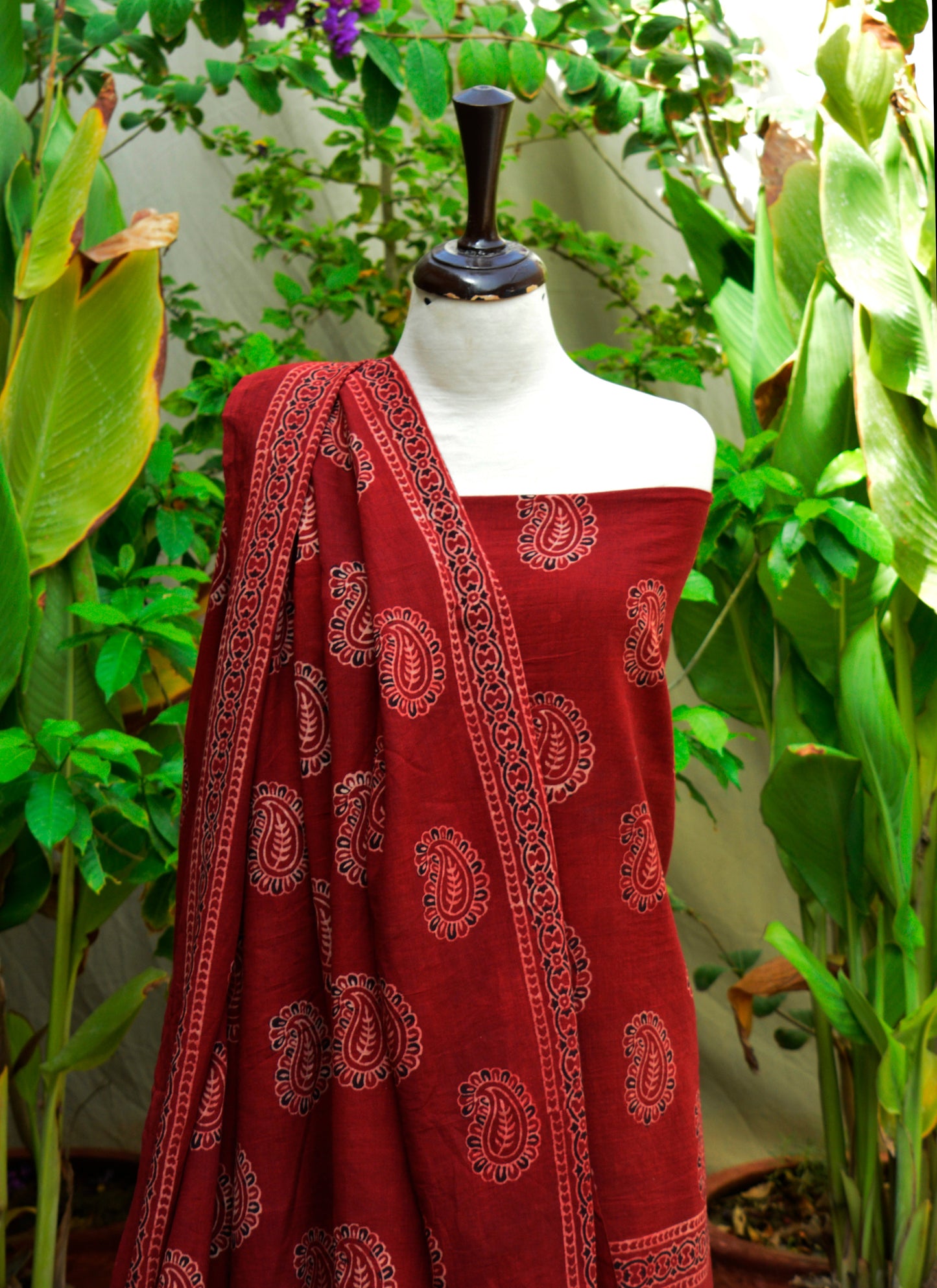 Ajrak Anbi Redish Maroon Organic Dye  Two-Piece – Luxury Hand Block Print Ajrak Design Dress