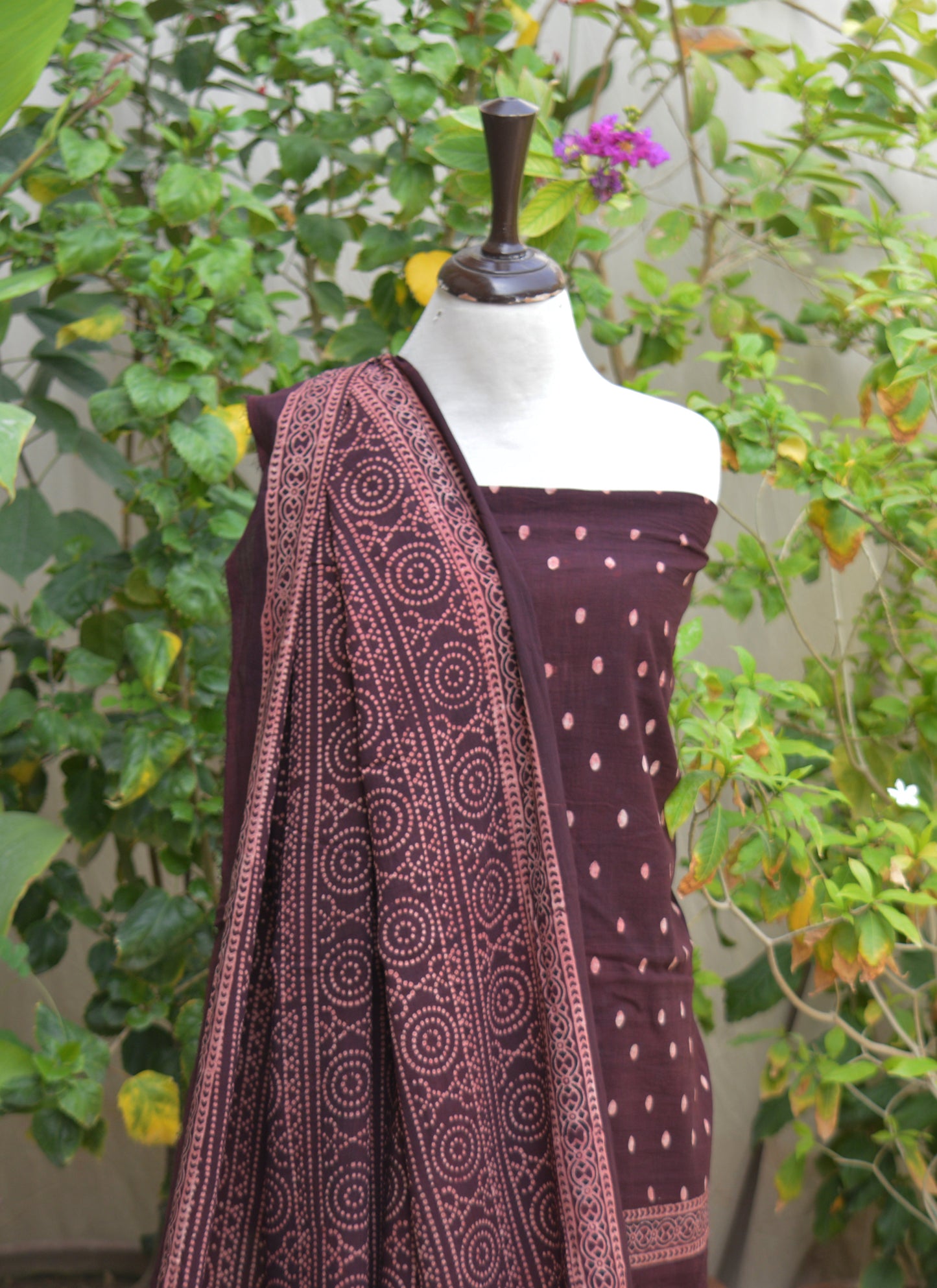 Organic Dye Burgundy Ajrak Lawn Suit – Hand Block Printed Unstitched Two-Piece (Shirt & Dupatta) | Ajrak Design Dress