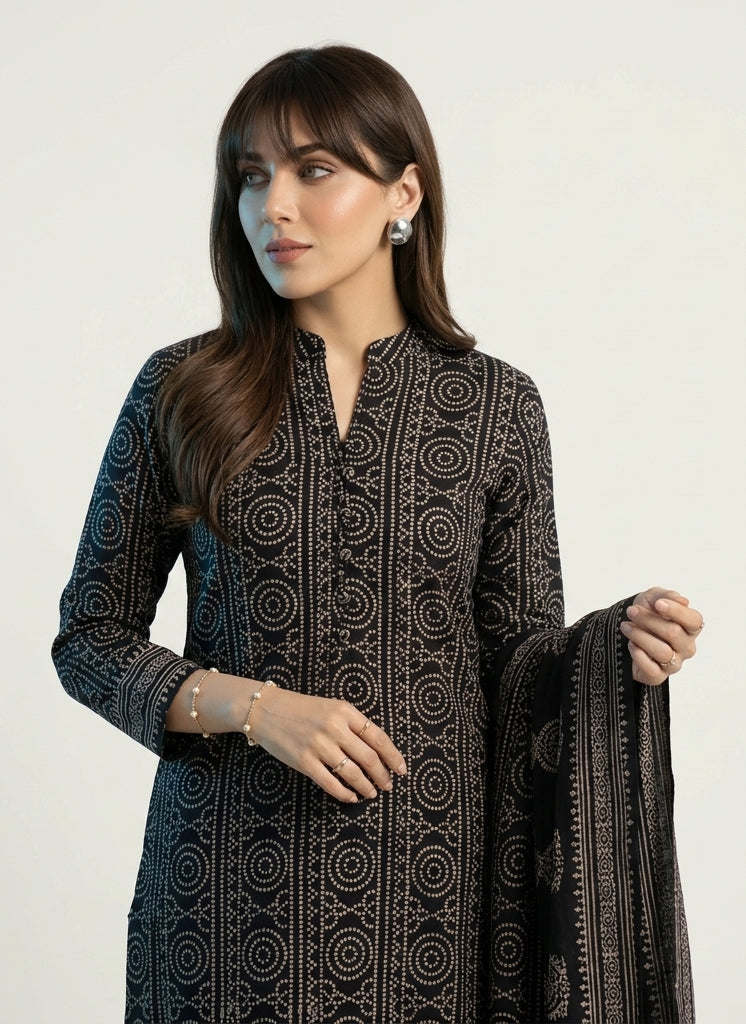 Ajrak Design Dress Chunri Black (Lawn) – Luxury Organic Dye Hand Block Printed Two-Piece