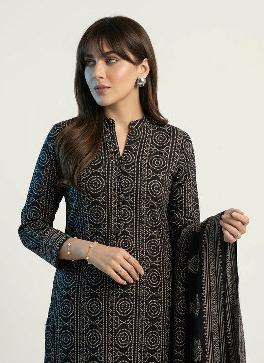 Ajrak Design Dress Chunri Black (Lawn) – Luxury Organic Dye Hand Block Printed Two-Piece