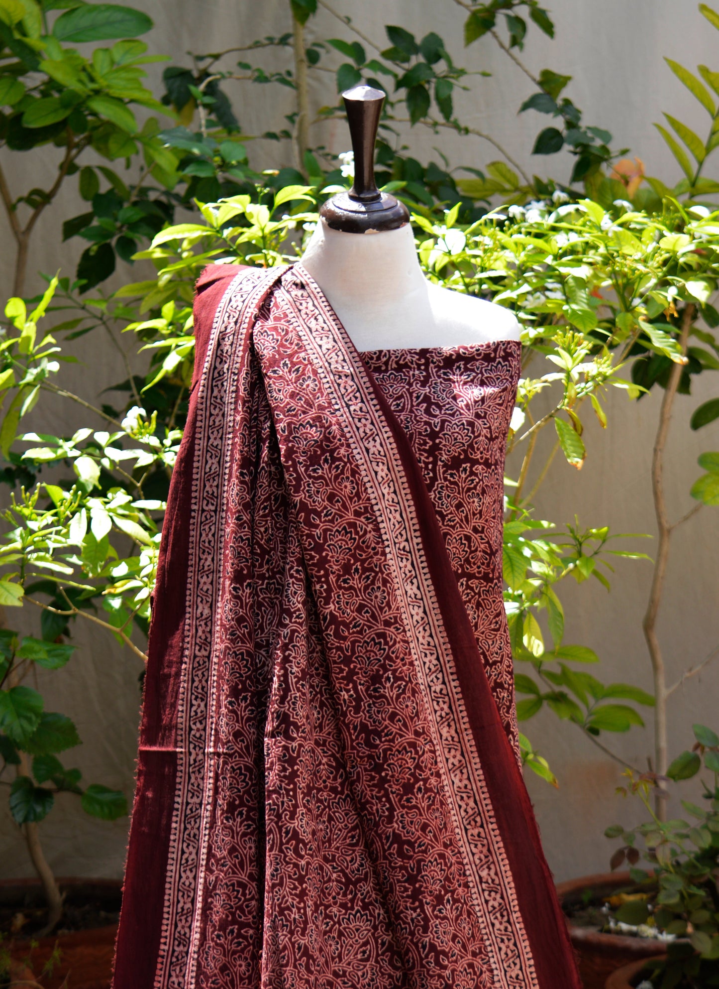 Ajrak Design Dress Floral Bel Maroon – Organic Dye Hand Block Printed Two-Piece (Lawn)