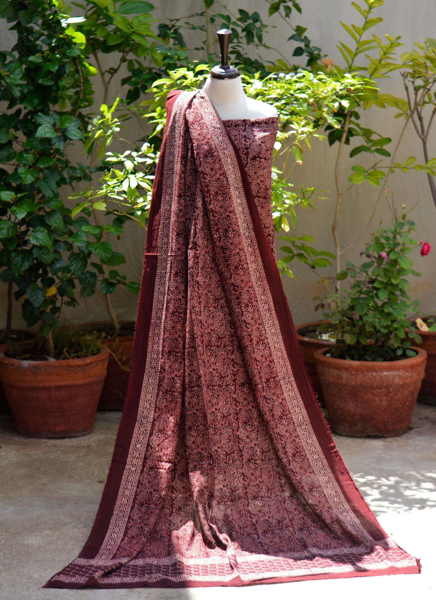 Ajrak Design Dress Floral Bel Maroon – Organic Dye Hand Block Printed Two-Piece (Lawn)