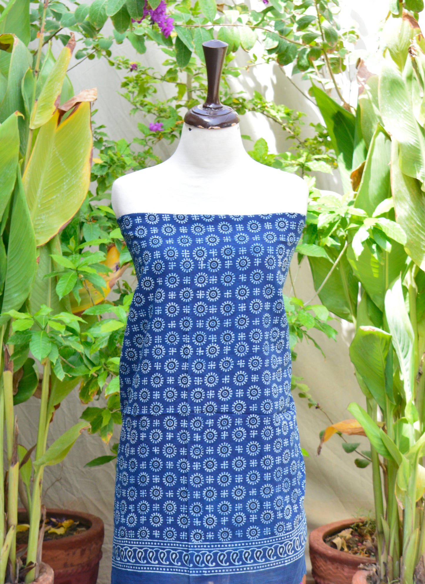 Ajrak Floral Indigo – Organic Dye Hand Block Printed Lawn Fabric