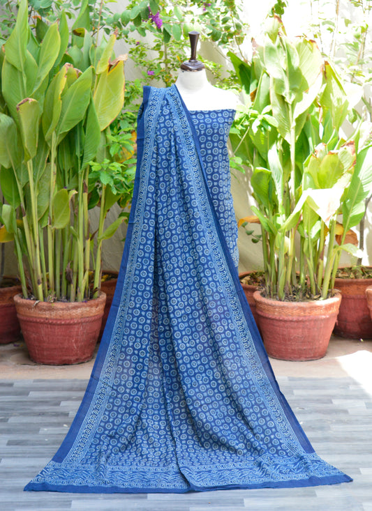Ajrak Floral Indigo – Organic Dye Hand Block Printed Lawn Fabric