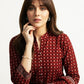 Ajrak Maroon Red Polka Dot Shirt & Dupatta Set Lawn – Luxury Organic Dye Hand Block Print Ajrak Design Dress