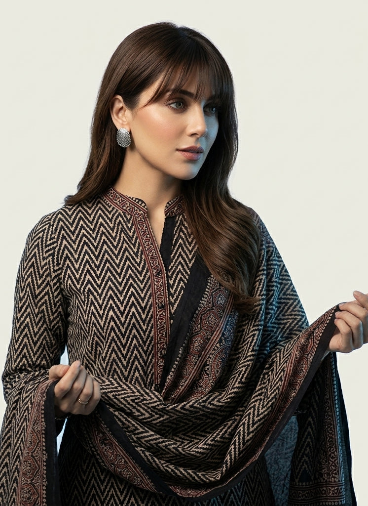 Ajrak Design Dress ZigZag – Organic Dye Hand Block Printed Two-Piece (Lawn)