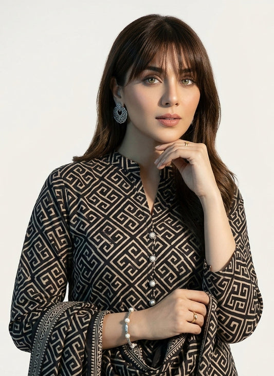 Ajrak Black Taskeen Dress – Hand Block Printed Lawn Unstitched Two-Piece Shirt & Dupatta