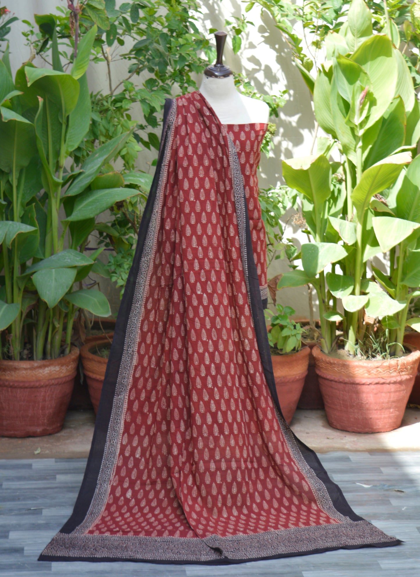 Organic Dye Hand Block Printed Ajrak Mountain Buta Two-Piece – Lawn (Shirt & Dupatta)