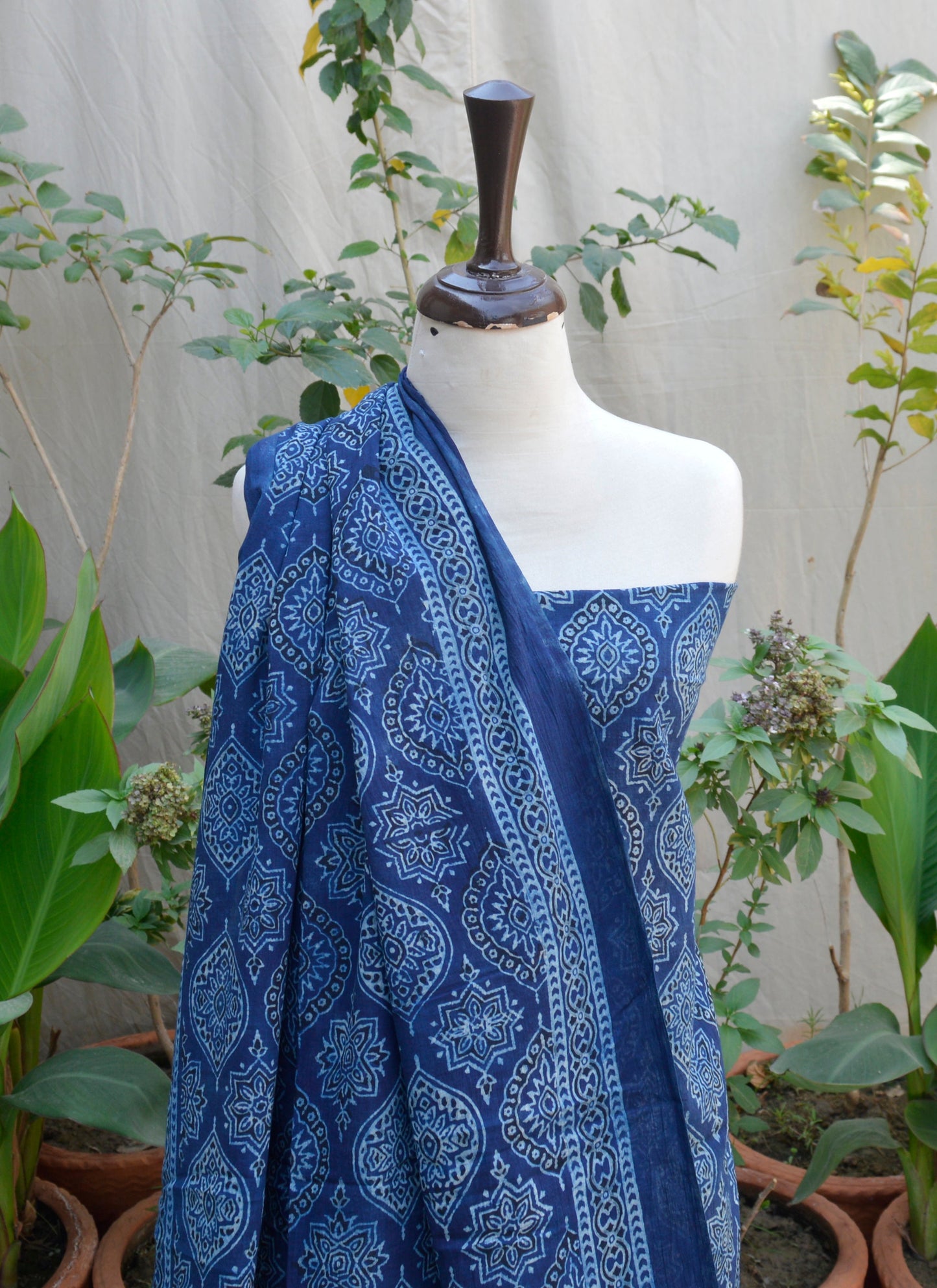 Ajrak Indigo Badam – Organic Dye Hand Block Printed Unstitched Two-Piece Lawn