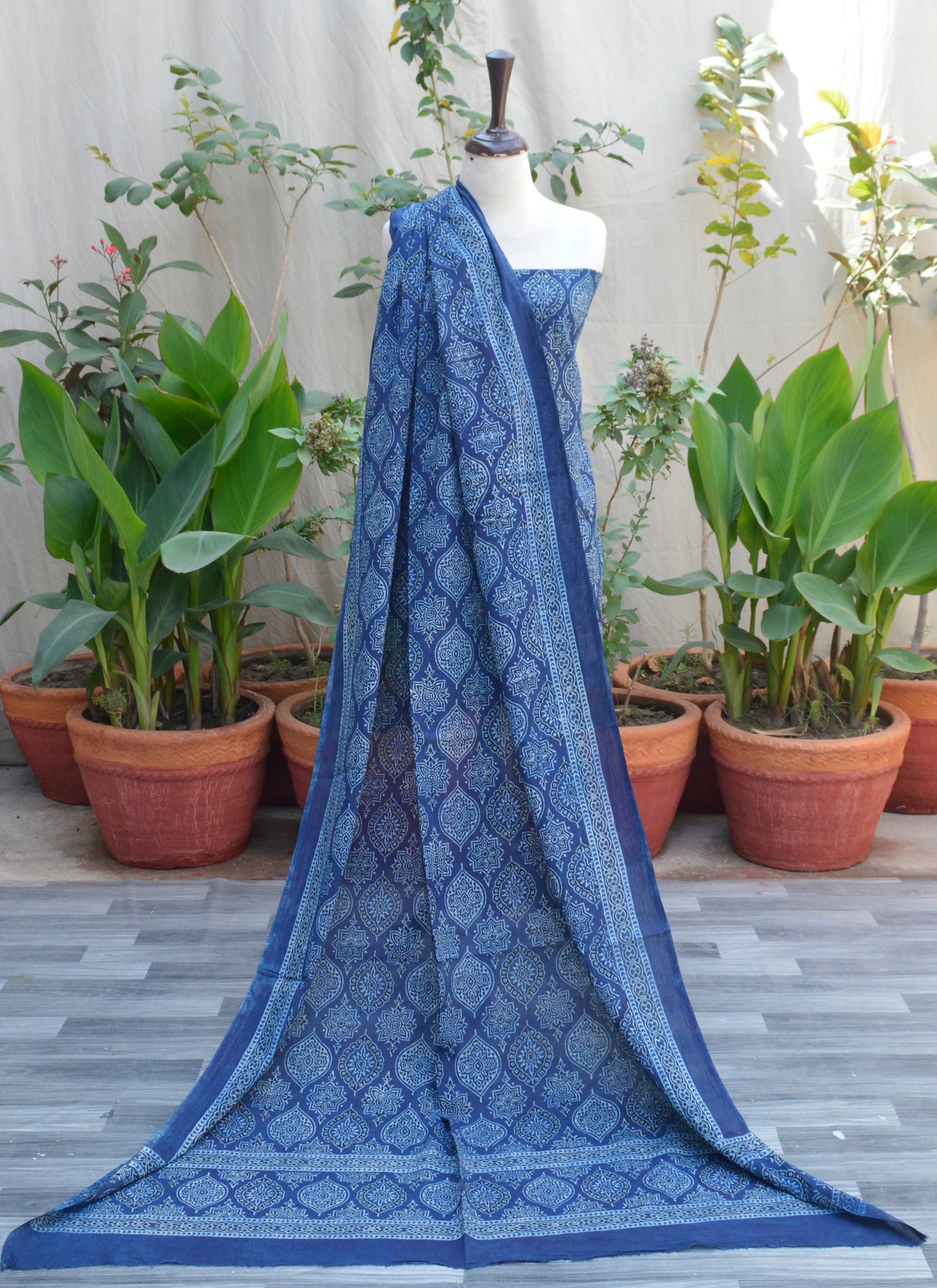 Ajrak Indigo Badam – Organic Dye Hand Block Printed Unstitched Two-Piece Lawn