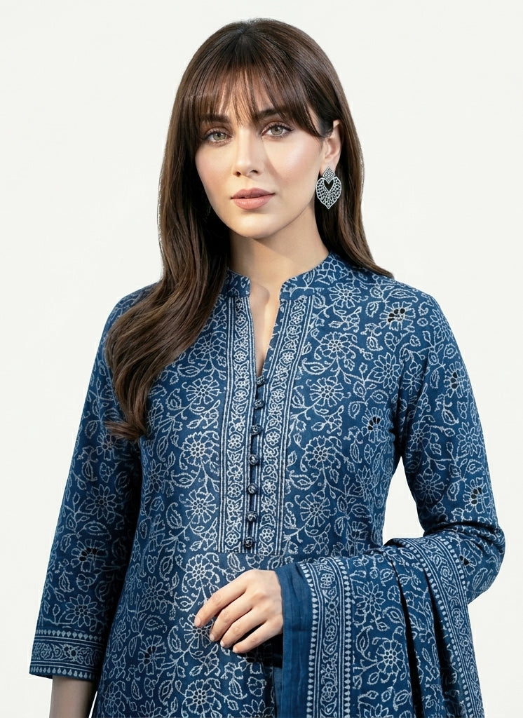 Ajrak Indigo Floral Bel – Unstitched Two-Piece Dress (Lawn Fabric)