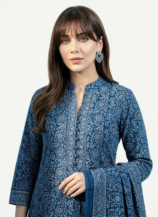 Ajrak Indigo Floral Bel – Unstitched Two-Piece Dress (Lawn Fabric)
