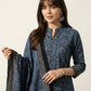 Ajrak Indigo Floral Unstitched Two-Piece – Organic Dye Hand Block Printed Lawn