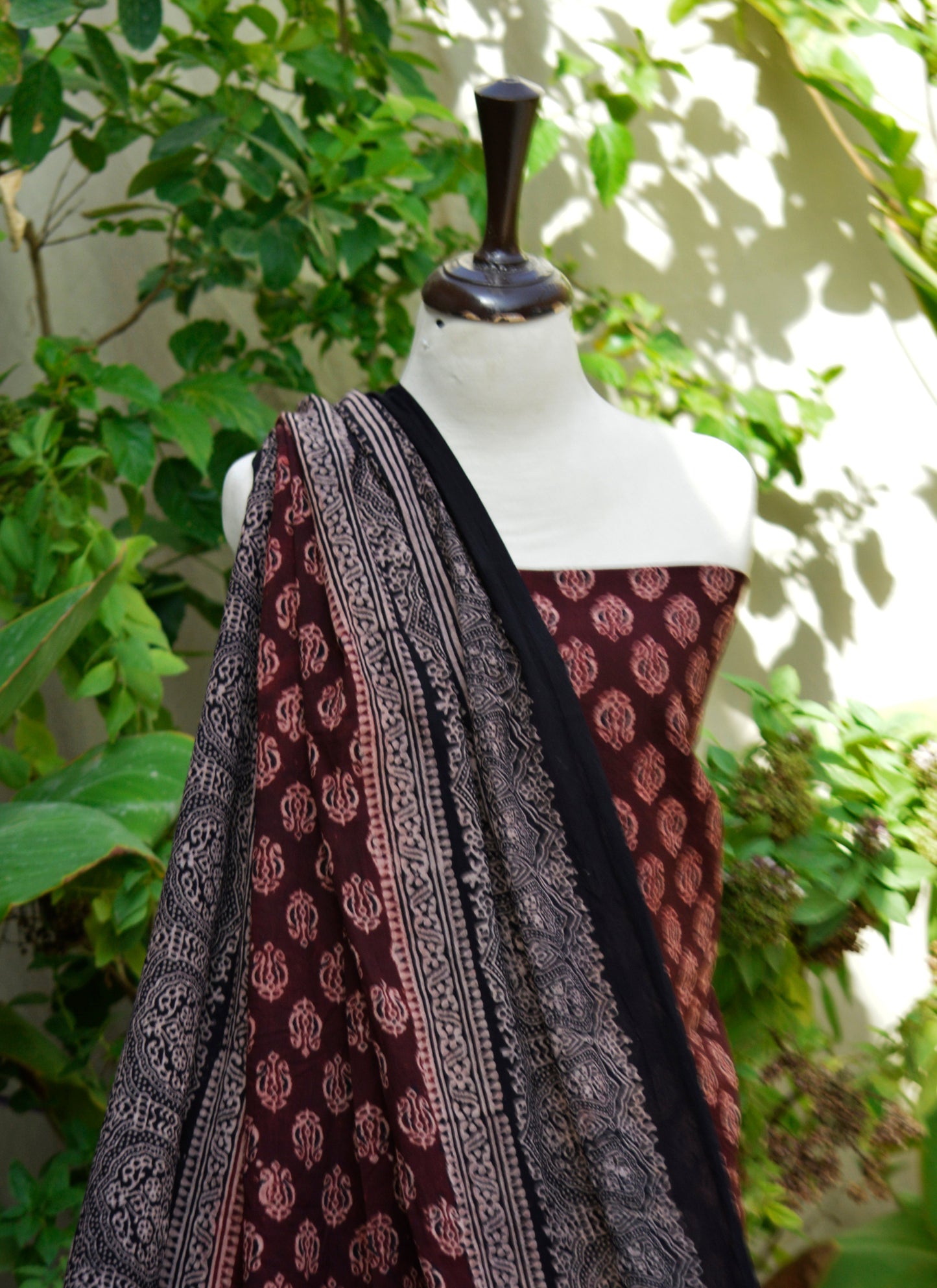 Ajrak Floral Maroon Two-Piece – Organic Dye Hand Block Printed Lawn (Shirt & Dupatta)