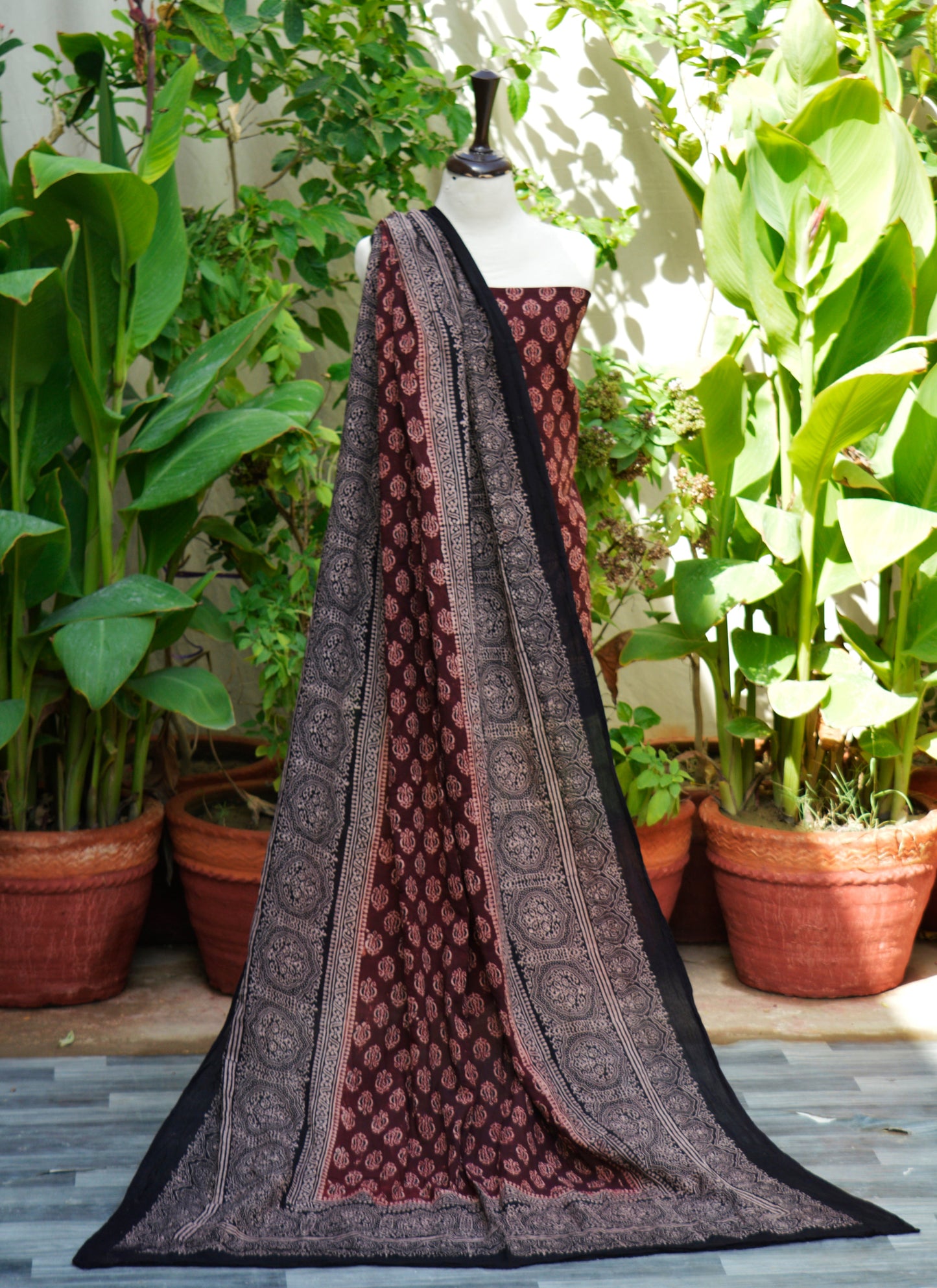 Ajrak Floral Maroon Two-Piece – Organic Dye Hand Block Printed Lawn (Shirt & Dupatta)