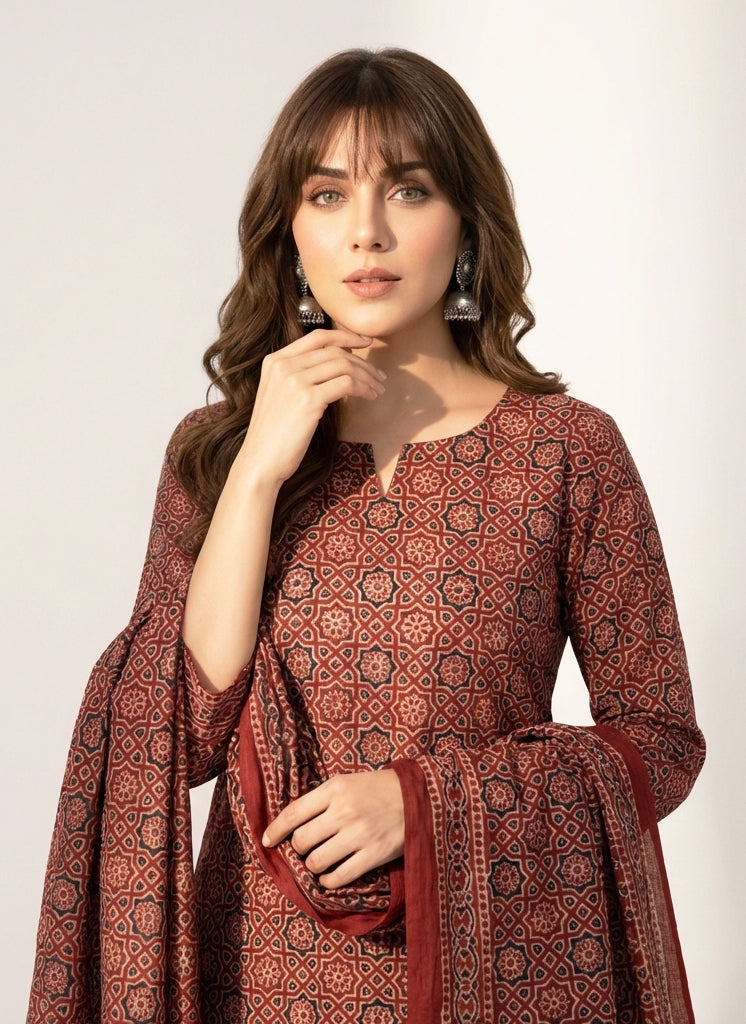 Ajrak Design Dress Moroccan – Organic Dye Hand Block Printed Two-Piece ( Lawn)