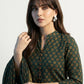 Ajrak Design Dress – Organic Dyed Hand Block Printed Green with Maroon Filling Tiny Lotus Flowers Unstitched Lawn Two-Piece