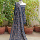 Organic Dye Hand Block Printed Ajrak Dark Blue Floral Butta with Maroon Filling – Unstitched Lawn Two-Piece (Shirt & Dupatta)