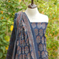 Organic Dye Hand Block Printed Ajrak Dark Blue Floral Butta with Maroon Filling – Unstitched Lawn Two-Piece (Shirt & Dupatta)