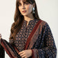 Organic Dye Hand Block Printed Ajrak Floral Jaal Black Two-Piece – Lawn (Shirt & Dupatta)