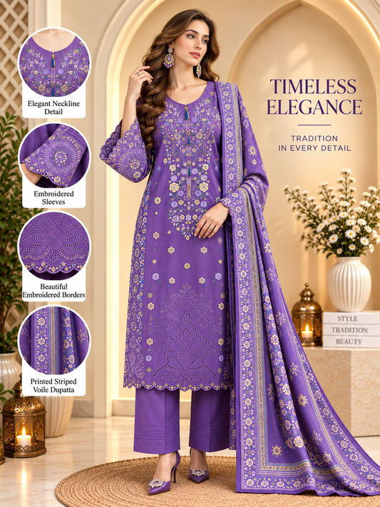 Amethyst - 3pcs Ready-to-Wear Cambric Suit