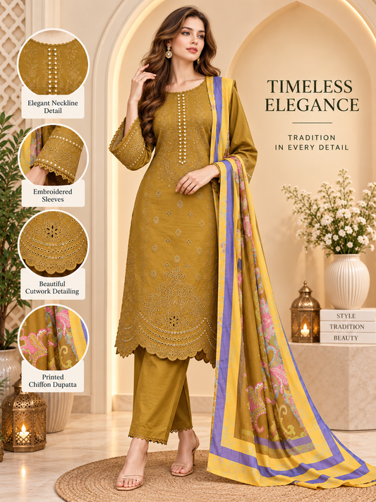 Deep Rust - 3pcs Ready-to-Wear Cambric Suit
