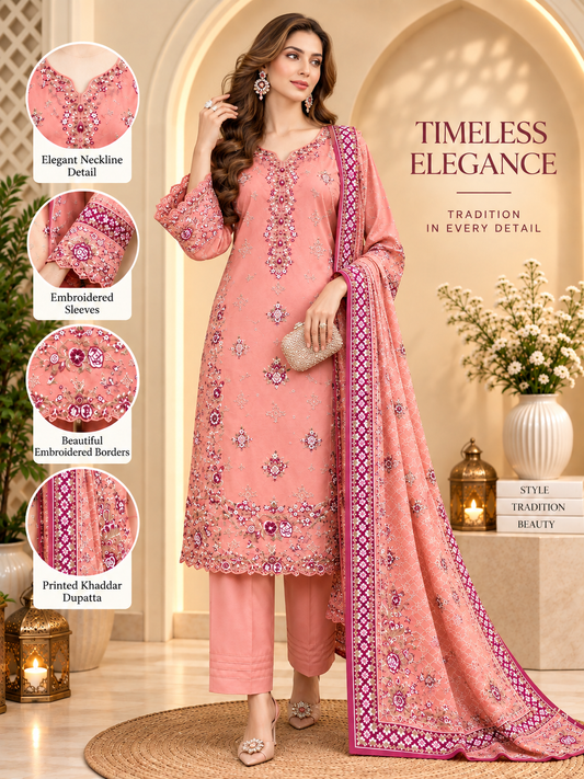 Grass Green - 3pcs Ready-to-Wear Cambric Suit