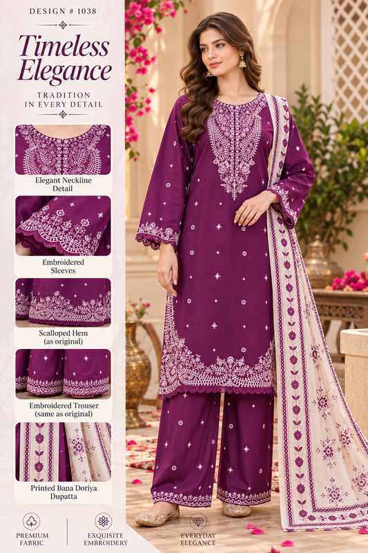 Ocean Blue - 3pcs Ready-to-Wear Cambric Suit