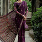 Unstitched Embroidered Chiffon Saree