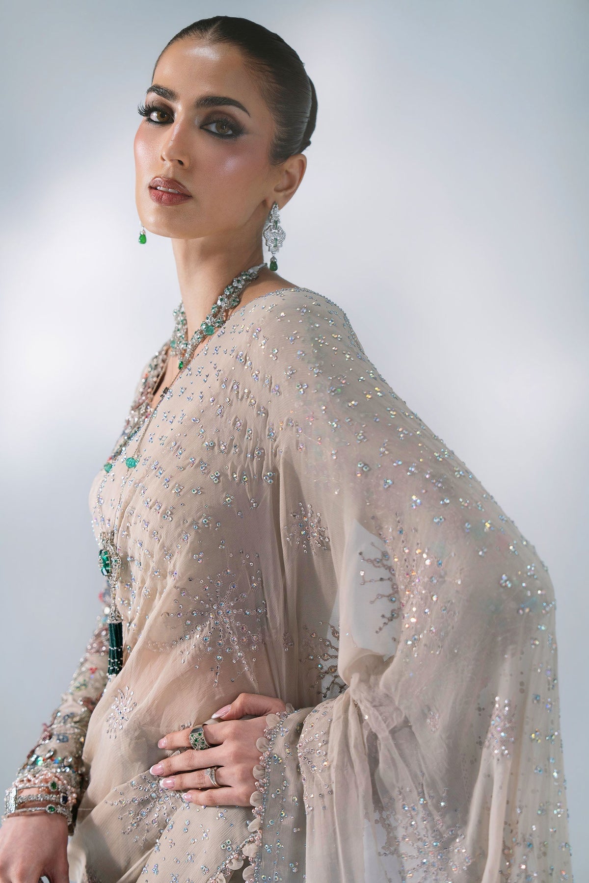 Unstitched Embroidered Chiffon Saree