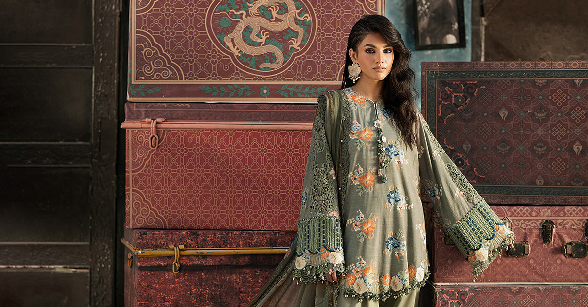 3 Piece Unstitched Embroidered Cambric Suit