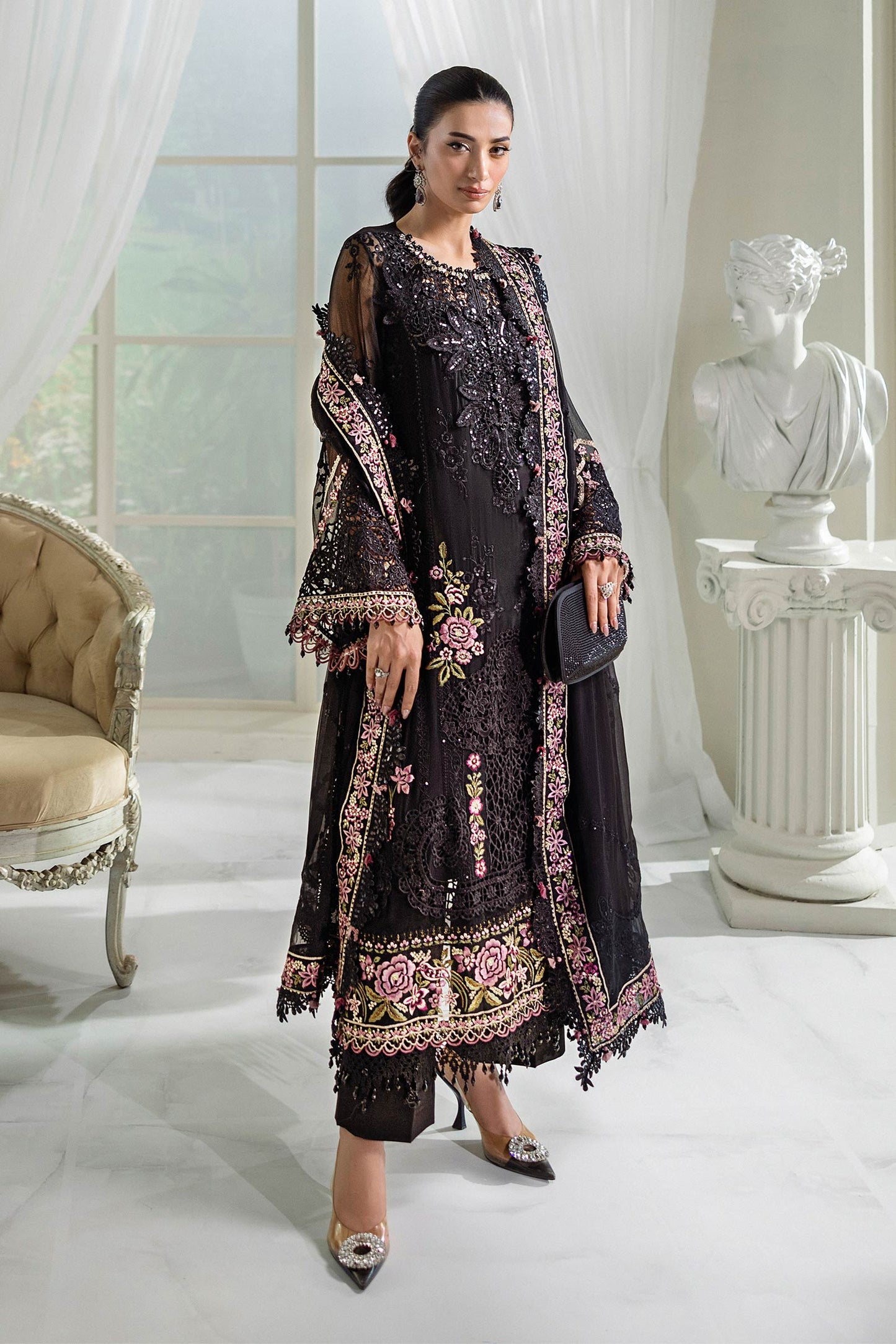 3 Piece Unstitched Embroidered Chiffon Suit | MPC-25-104