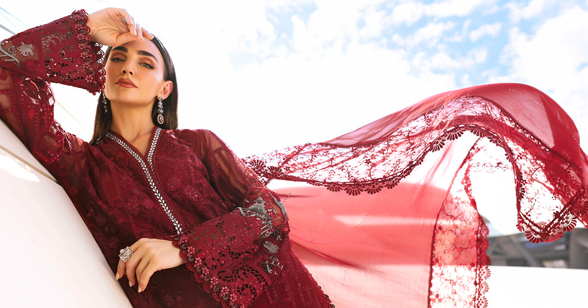 3 Piece Unstitched Embroidered Net Suit