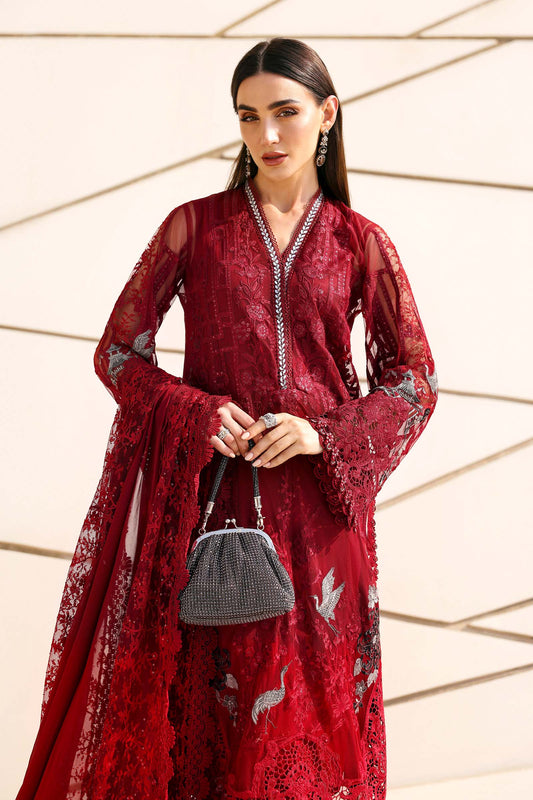3 Piece Unstitched Embroidered Net Suit