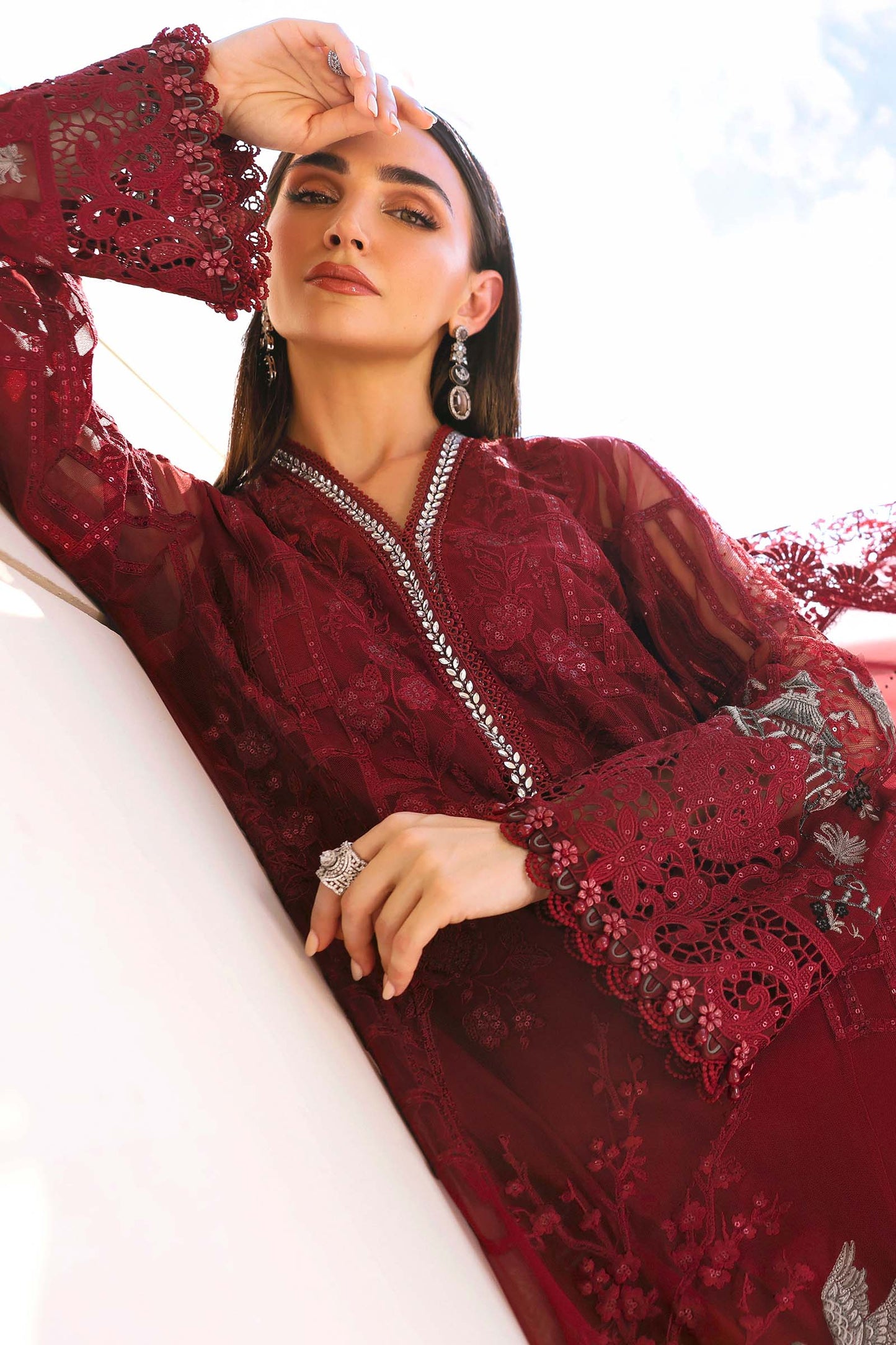 3 Piece Unstitched Embroidered Net Suit