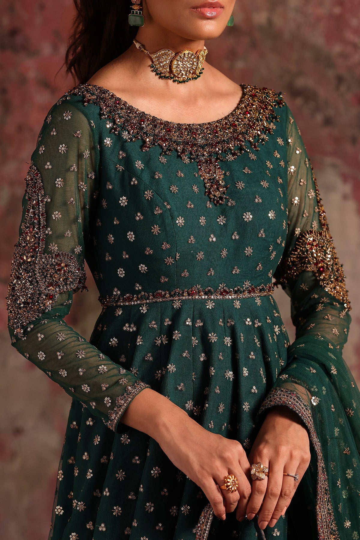 2-PC Embroidered Net Pishwas Suit stm-5-08
